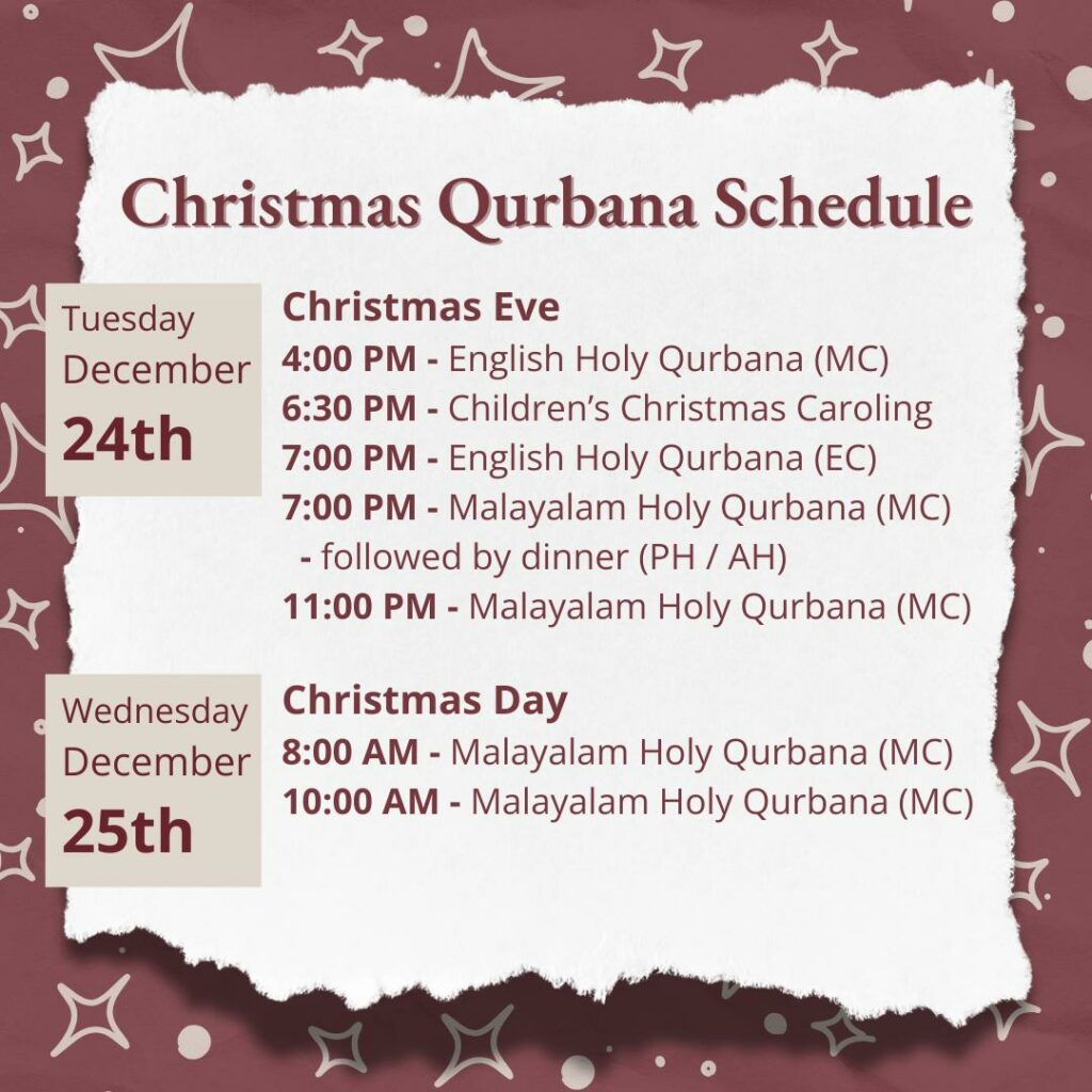 Christmas Qurbana Schedule